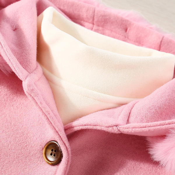 Oui Bella Belted Wool Jacket with Removeable Faux-Fur Hood for Little Girls