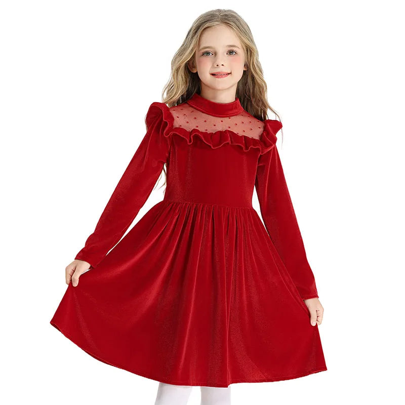 Amberlee Ruffled Velvet Dress for Girls