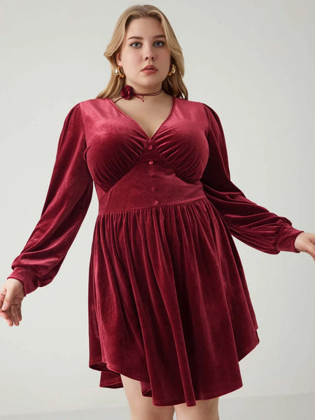 Plus Size Red Velvet Drip Swing Dress for Women & Teens