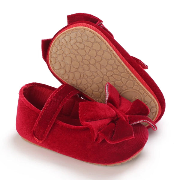 Twinkle Toes Velvet Bow Dress Shoes for Baby & Toddler Girls