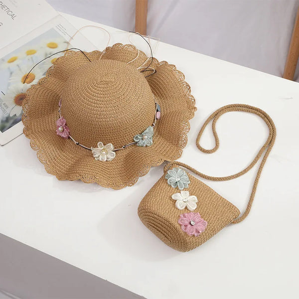 Sunny Summer Straw Hat & Purse Set for Little Girls