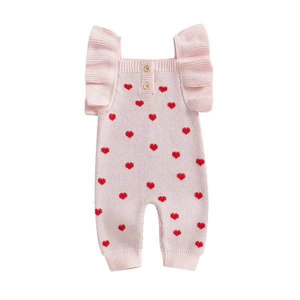 Tiny Hearts Flutter Sleeve Sweater Romper Jumpsuit for Baby Girls