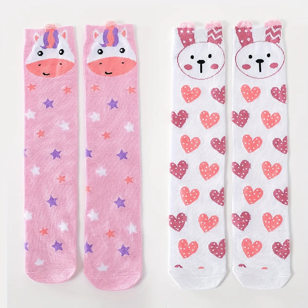 Hearts & Stars Unicorn & Bunny Knee-High Socks Set for Girls