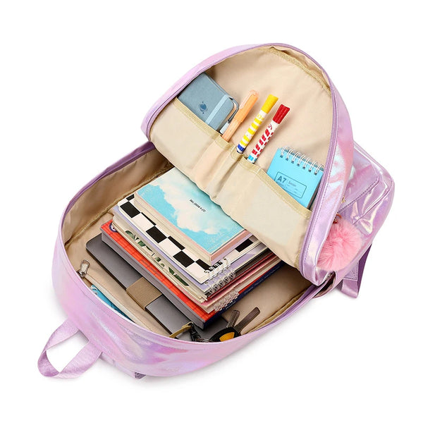 Iridescent Diamonds Geometric Pattern Backpack Set
