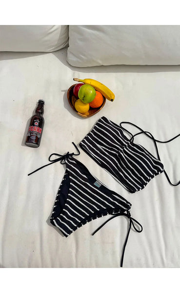 Magnolia Black/White Striped Side Tie Bikini for Women
