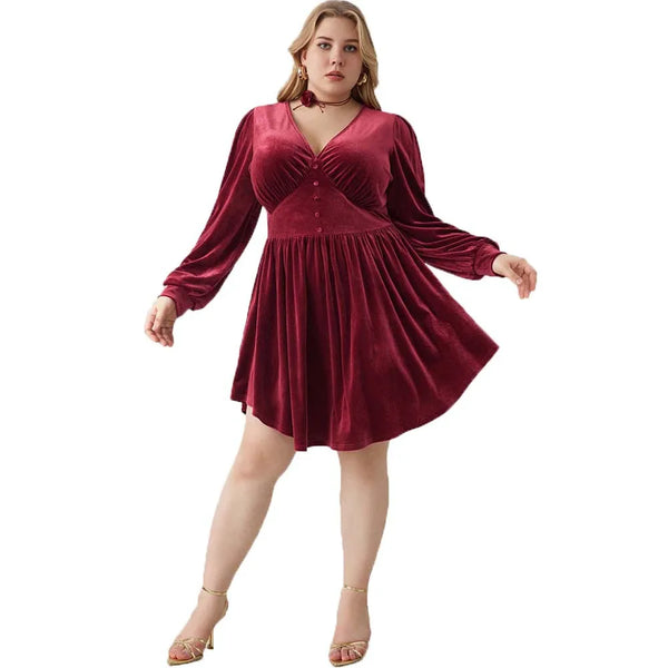 Plus Size Red Velvet Drip Swing Dress for Women & Teens