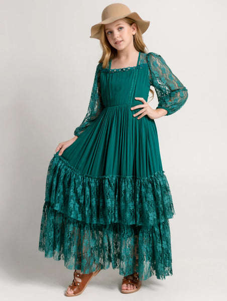 The Mariah Long Sleeve Lace Maxi Dress for Girls & Tweens