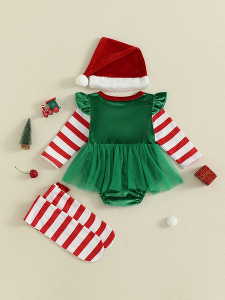 Little Elfin Christmas Elf Romper Outfit Set for Baby Girls