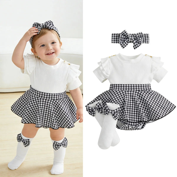 Greer Houndstooth Print 3-Piece Outfit for Baby Girls