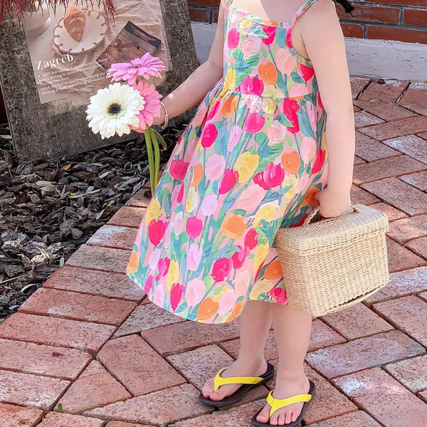 Tulip Field Spaghetti Strap Dress for Toddler & Little Girls