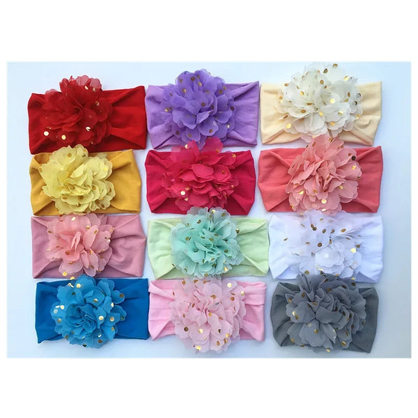 Sparkly Floral Stretchy Chiffon Headband for Baby Girls
