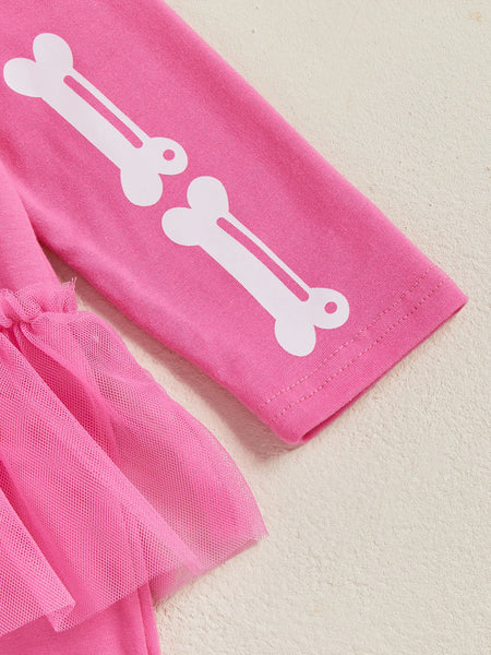 Pink Skeleton Romper with Tulle Tutu skirt for Baby Girl