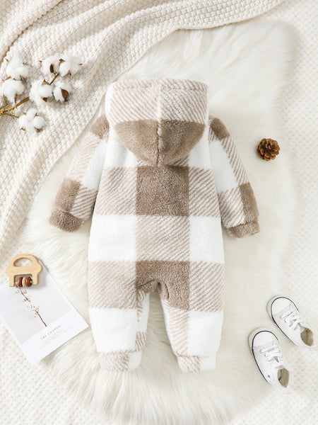 Iris Cozy Hooded Plaid Romper Jumpsuit for Baby Girl