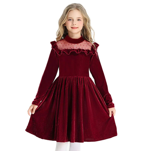Amberlee Ruffled Velvet Dress for Girls