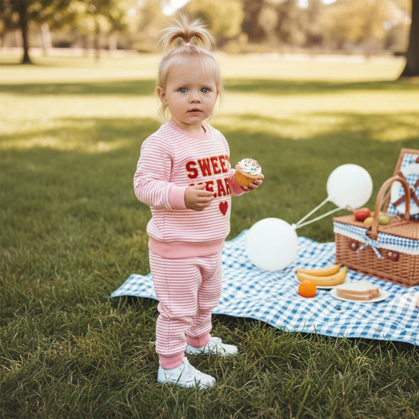 Sweet Heart Pink Striped Baby Girl Lounge Outfit
