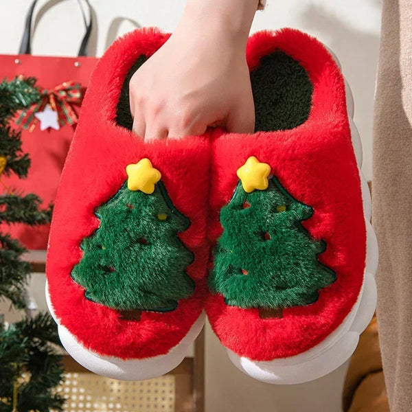 Fluffy Christmas Tree Slippers for Women & Teens