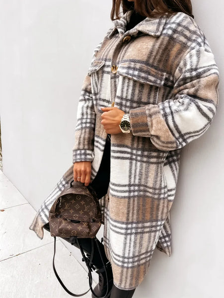 The Erika Brushed Knit Longline Plaid Shacket for Women & Teens