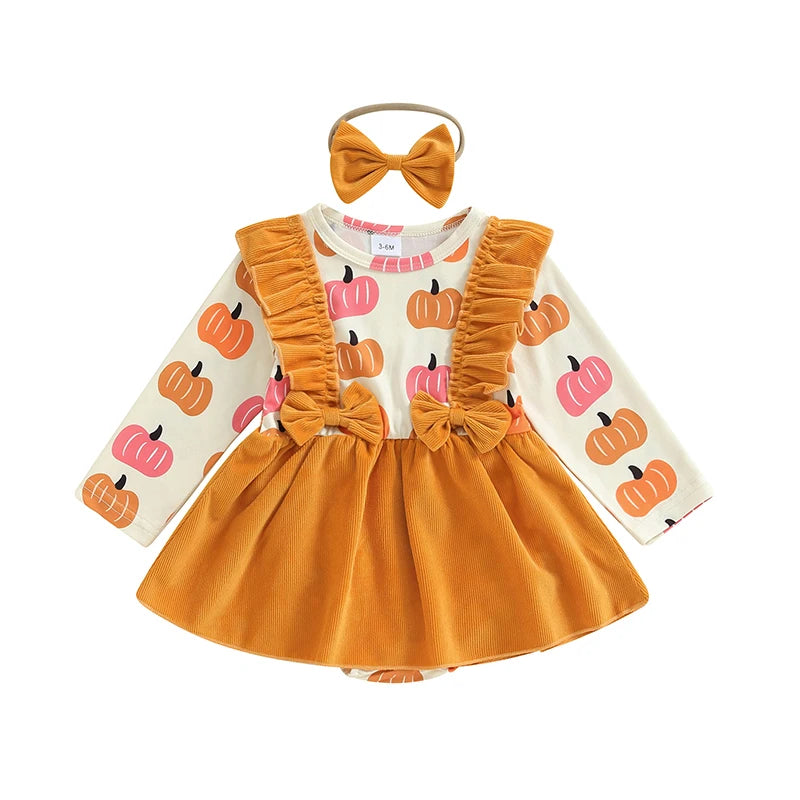 Pretty Little Pumpkin Romper Dress for Baby Girls