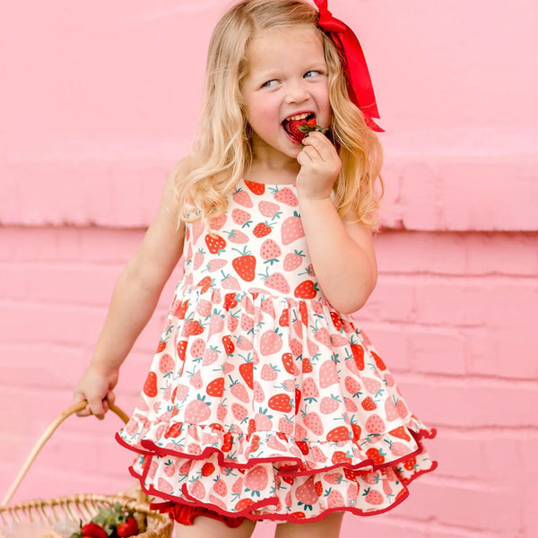 For the Love of Strawberries Cute Twirl Dress for Little Girls
