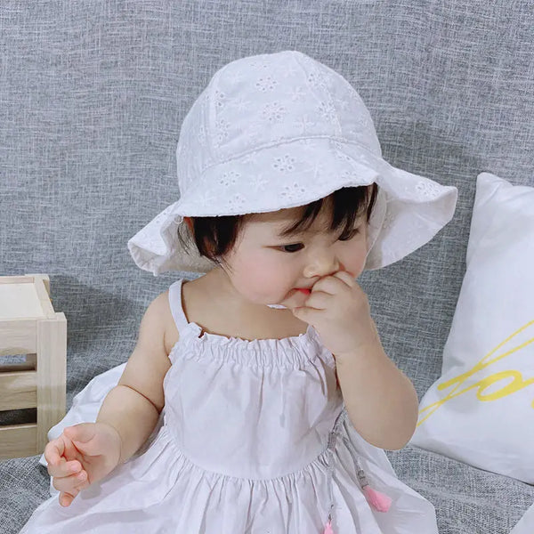The Irma White Summer Bucket Hat for Baby & Toddler Girls