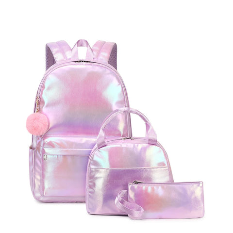 So Shiny Smooth Iridescent Backpack Set