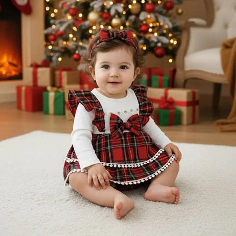 Holly Red Plaid Romper Outfit for Baby Girls