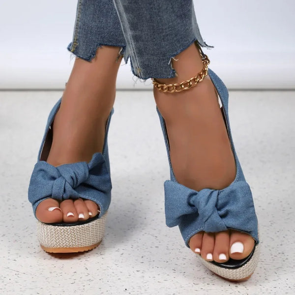 Mira Chambray Bow Wedges