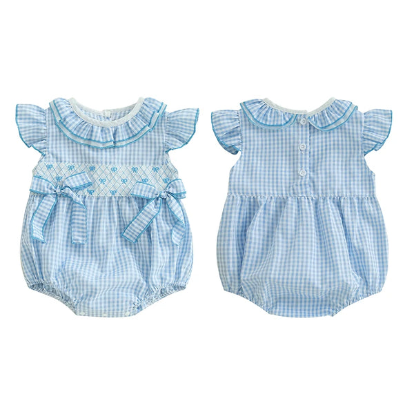 Gingham Girl Flutter Sleeve Romper for Baby Girls