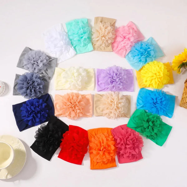 4pcs/set Chiffon Stretchy Flower Headband for Baby Girls