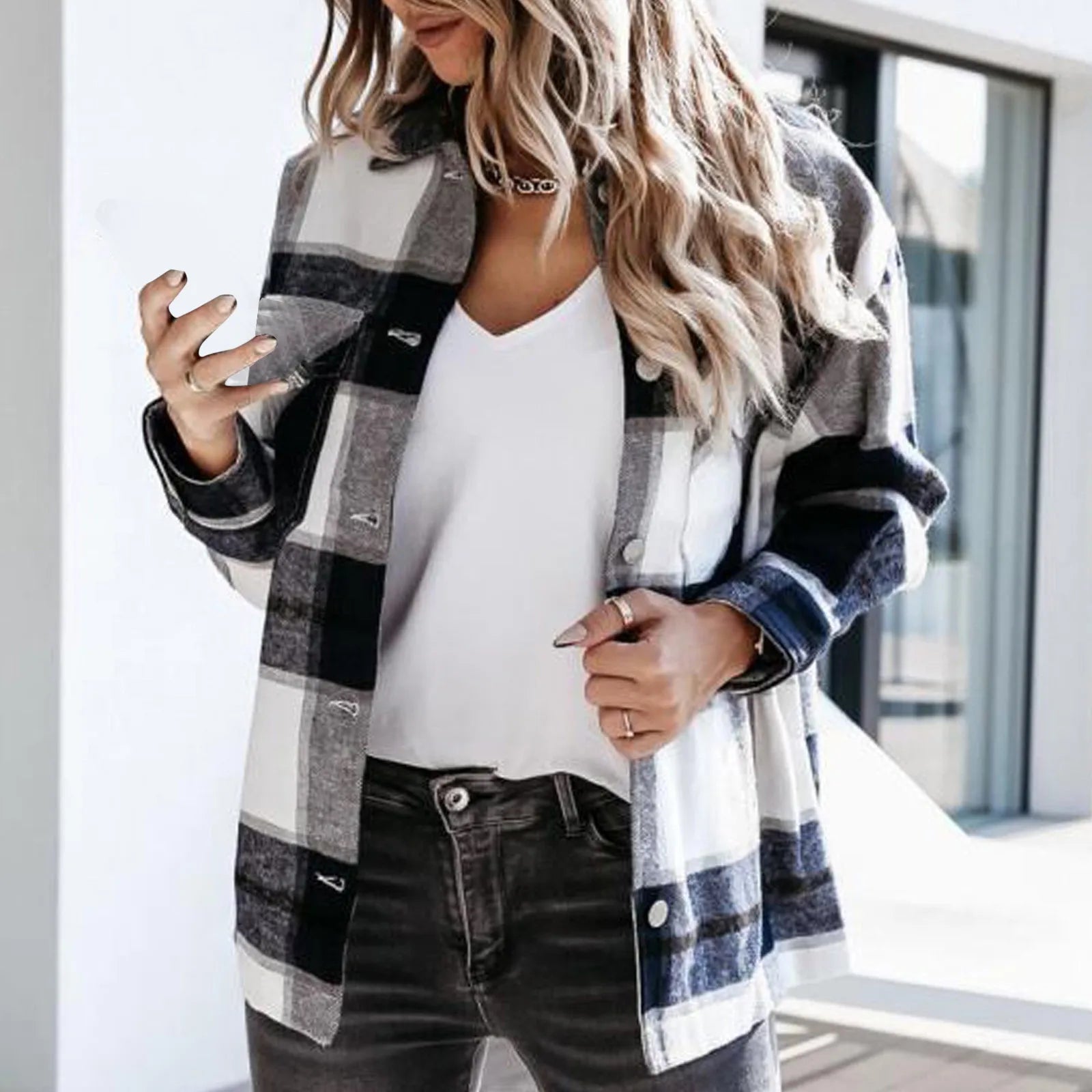 The Autumn Plaid Shacket with Silver Buttons for Women & Teens