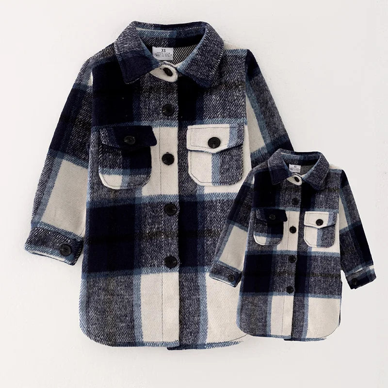 Momma & Me Matching Super Soft Black, White, Navy Plaid Longline Shacket