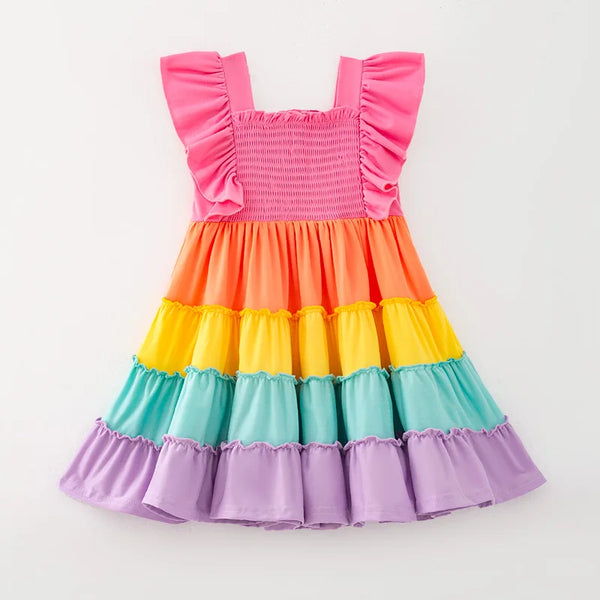 Momma & Me Matching: Bright Rainbow Flutter Sleeve Twirl Dress