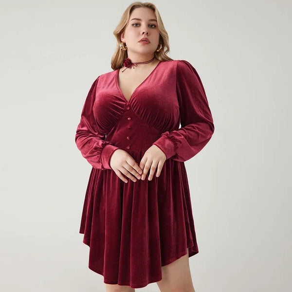 Plus Size Red Velvet Drip Swing Dress for Women & Teens