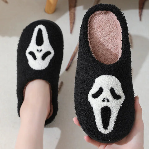 Scream Queen Black Fuzzy Slippers for Teens & Women