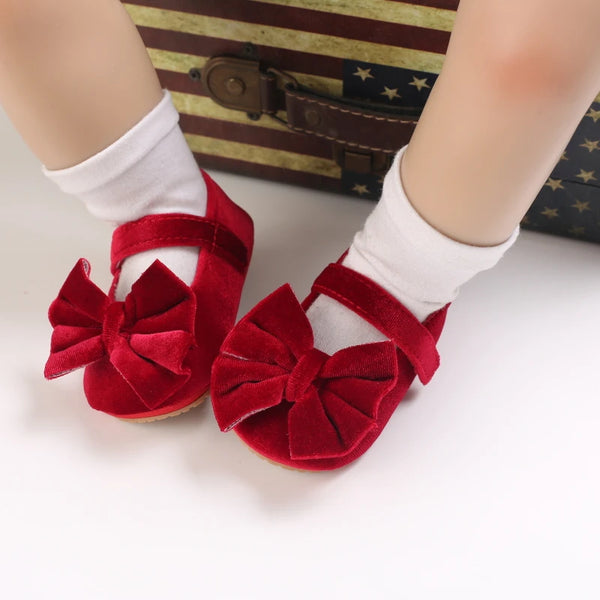 Twinkle Toes Velvet Bow Dress Shoes for Baby & Toddler Girls