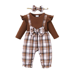 Emily Flutter Sleeve Plaid Romper Outfit for Baby Girl