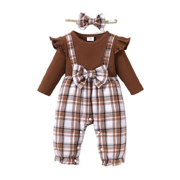 Emily Flutter Sleeve Plaid Romper Outfit for Baby Girl