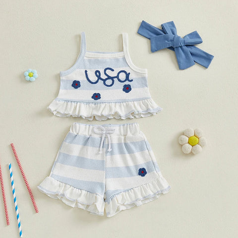 Hey USA Stripes & Stars Soft Knit Lounge Outfit for Baby & Toddler Girls