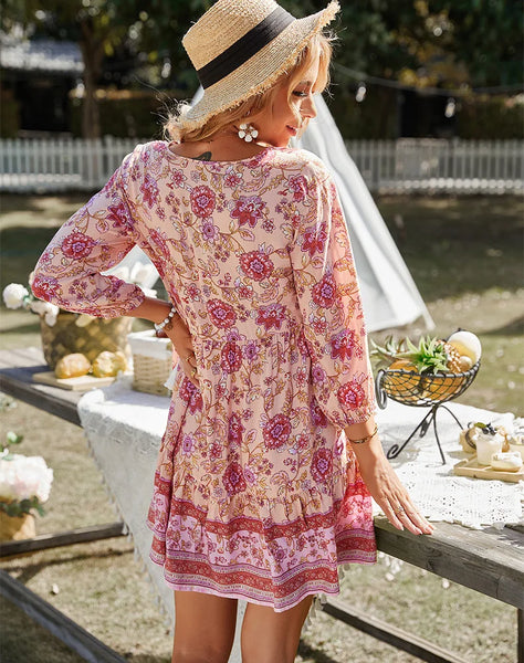Jill Floral Boho Beach Dress for Women