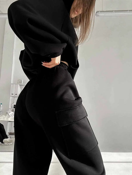 The Teagan Cropped Hoodie & Cargo Sweats Lounge Outfit for Women & Teens