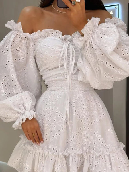 Blanca Off The Shoulder White Eyelet Sweetheart Mini Dress for Women & Teens