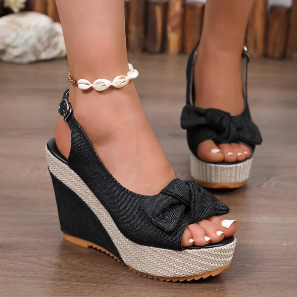 Mira Chambray Bow Wedges