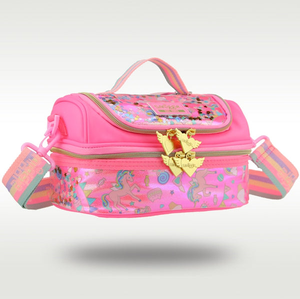 Girls Smiggle Bright Pink and Gold Precious Things Double Decker Lunchbag