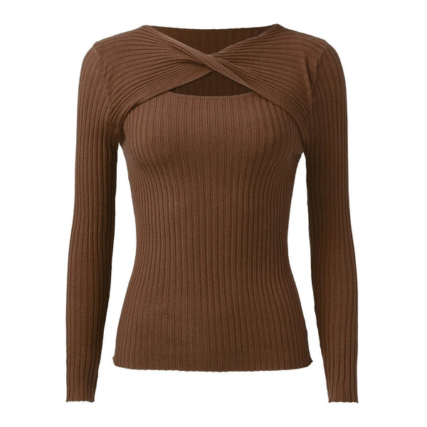 Jaime Peak-a-Boo Twist Ribbed Knit Sweater for Women