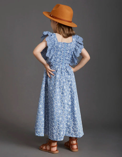 The Valetta Ruffle Sleeve Blue Floral Dress for Girls & Tweens