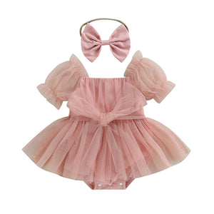 Abigail Fluffy Tulle Special Occasion Romper Dress for Baby Girls