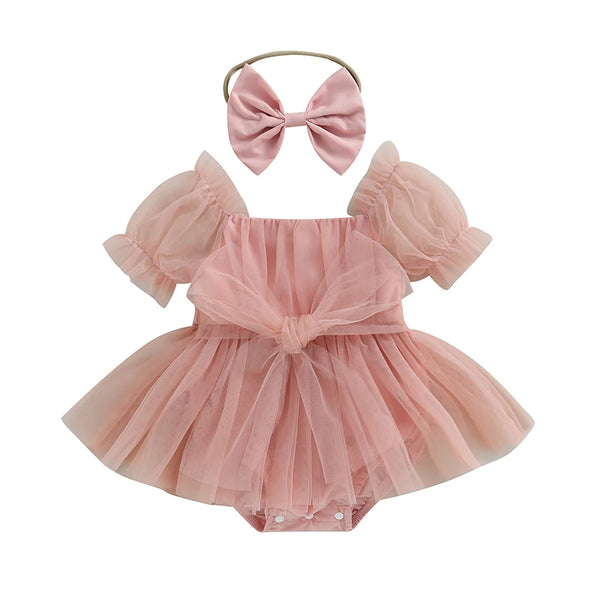 Abigail Fluffy Tulle Special Occasion Romper Dress for Baby Girls