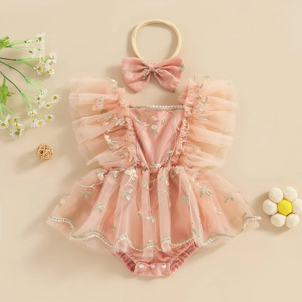 Nadine Princess Romper Dress with Matching Headband