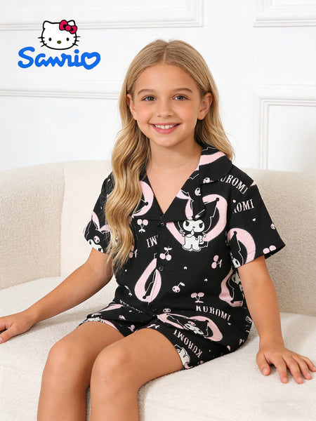 Midnight Kuromi™ Button-Down Pajama Set for Girls & Tweens
