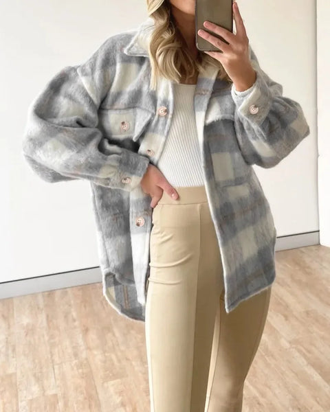 Gwynnie Plaid Brushed Heavy-weight Polyknit Shacket for Women